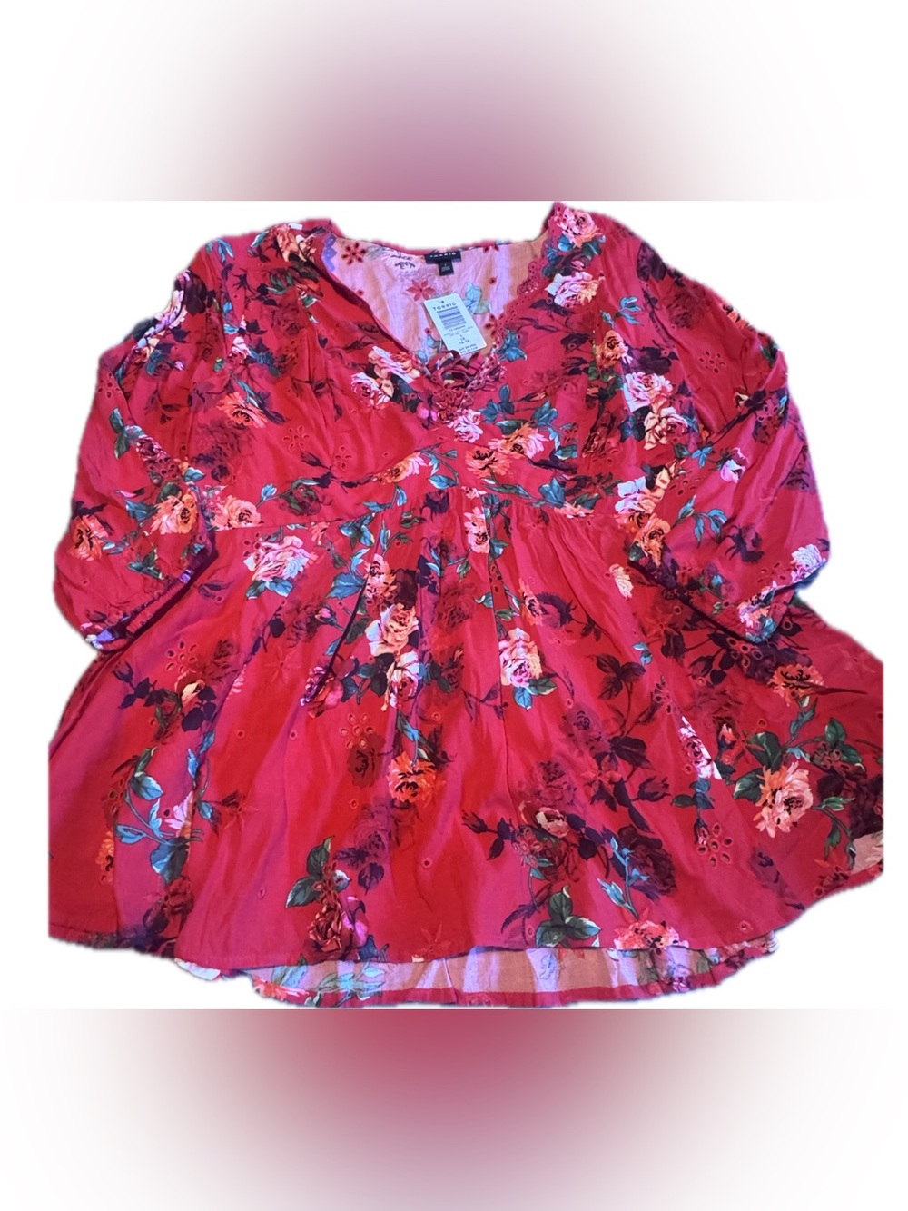 torrid Red Floral V‑Neck Peasant Blouse